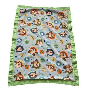 Vtg's Looney Tunes Baby Taz Fleece Baby Blanket Satin Edge Crib Nursery